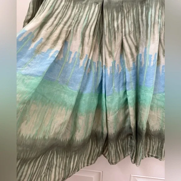 Bandolino Silk Green and Blue A-Line Pleated Skirt - Picture 3 of 11